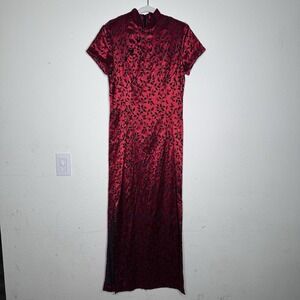 vintage 90s dawn joy vampy red/black asian cheongsam brocade dress goth Size 14
